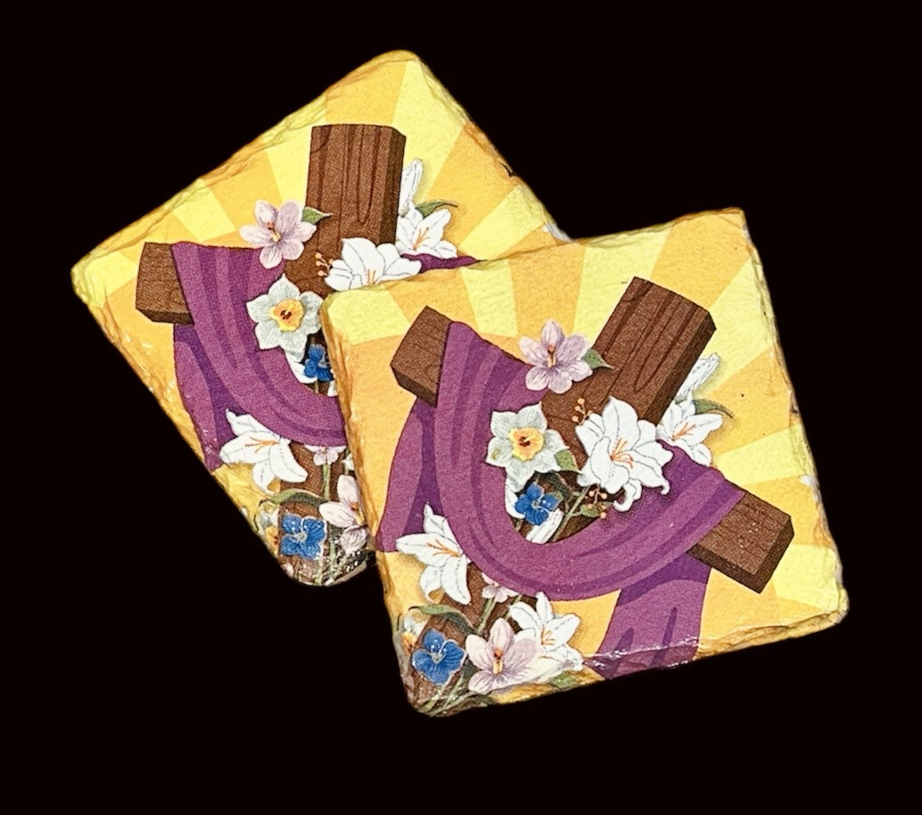 SLATE COASTER SQUARE - EASTER CROSS