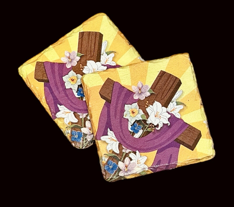 SLATE COASTER SQUARE - EASTER CROSS