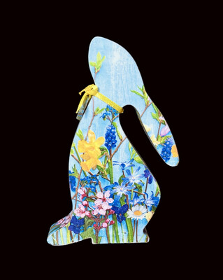 BUNNY LOOKING UP - SPRING FLOWERS