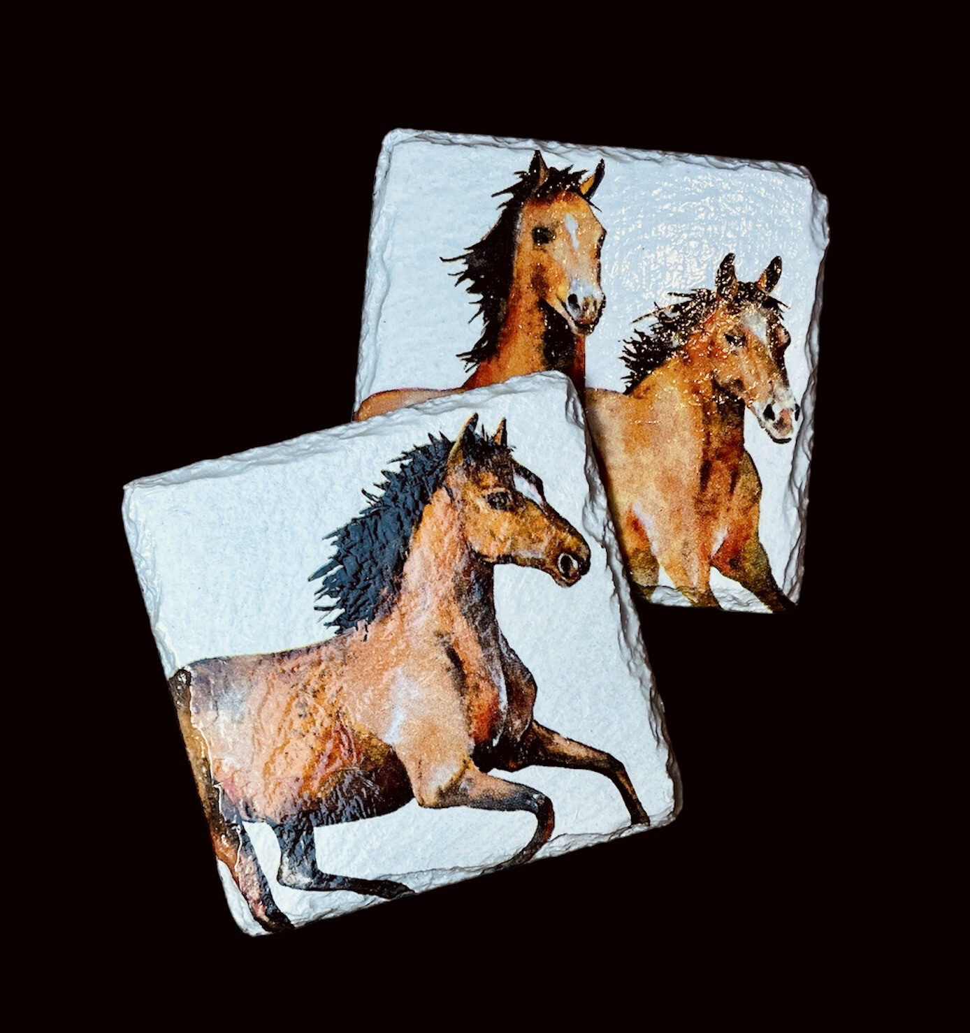 SLATE COASTER SQUARE - HORSES