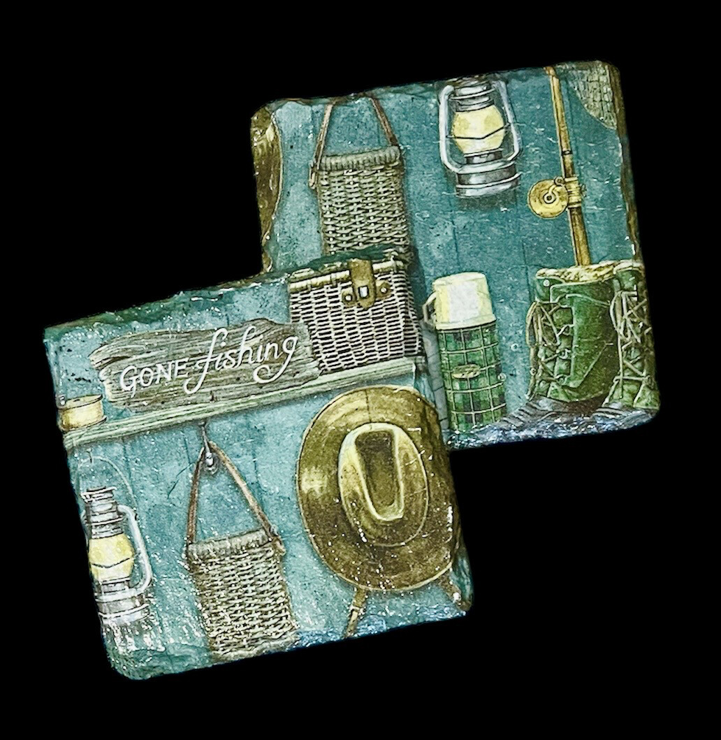 SLATE COASTER SQUARE - GONE FISHING