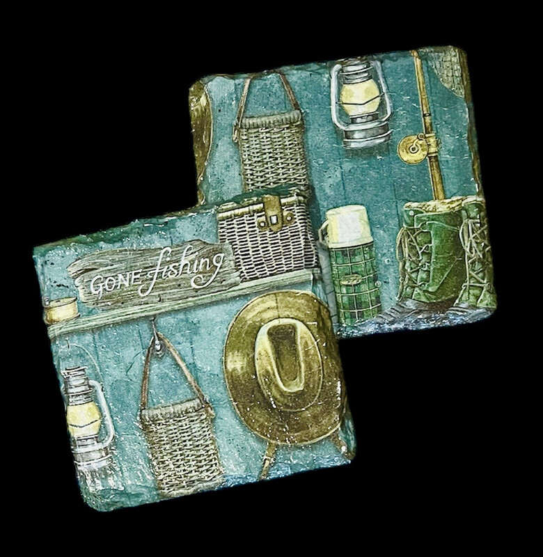 SLATE COASTER SQUARE - GONE FISHING