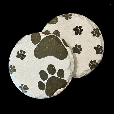 SLATE COASTER ROUND - PAW PRINTS