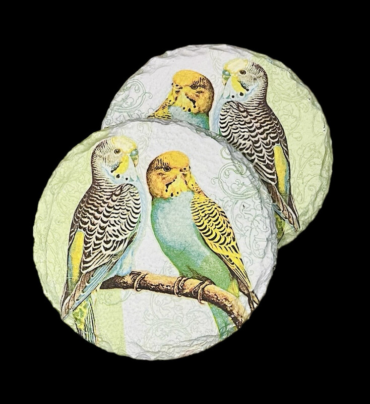 SLATE COASTER ROUND - BUDGERIGARS