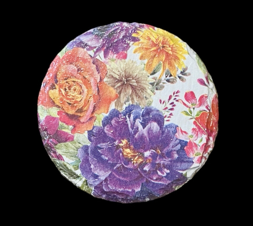 SLATE COASTER ROUND - VIBRANT FLOWERS ON WHITE