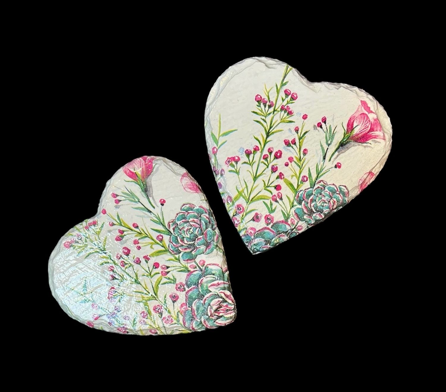SLATE COASTER HEART - FLOWERS & CONES