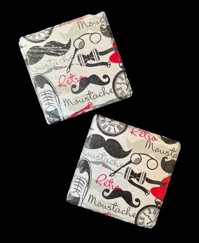 SLATE COASTER SQUARE - RETRO MOUSTACHE