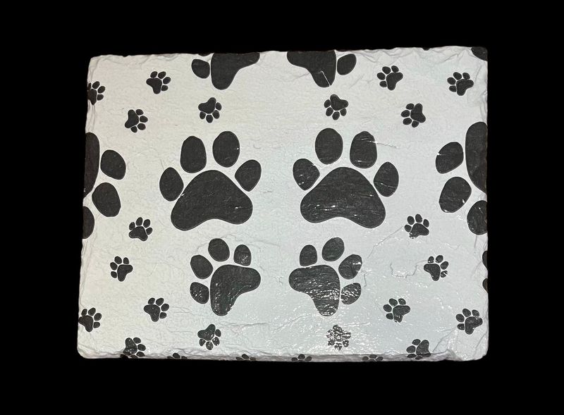 LARGE RAW SLATE DECORATIVE PLATTER - PAW PRINTS