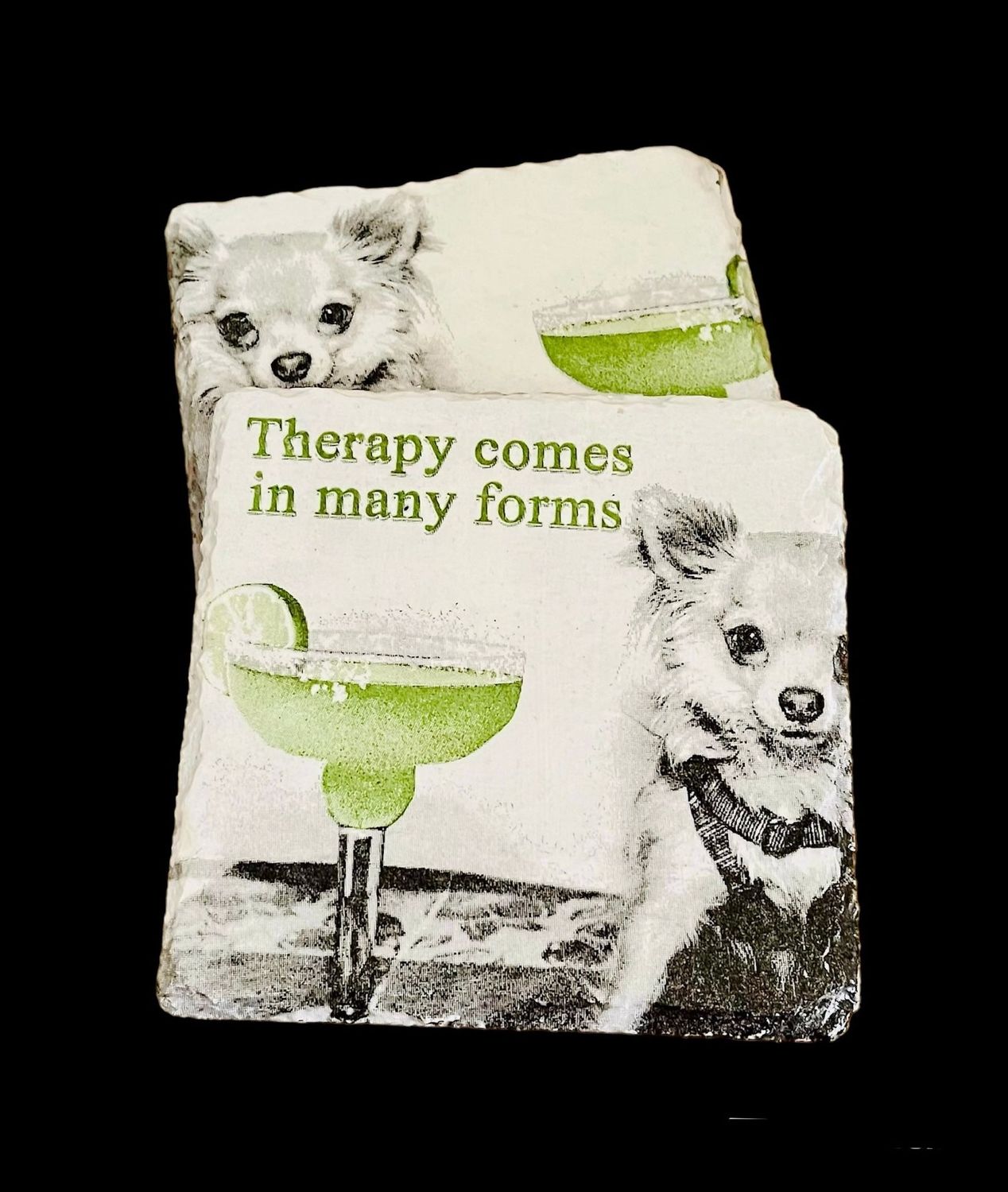 SLATE COASTER SQUARE - DOG WITH COCKTAIL