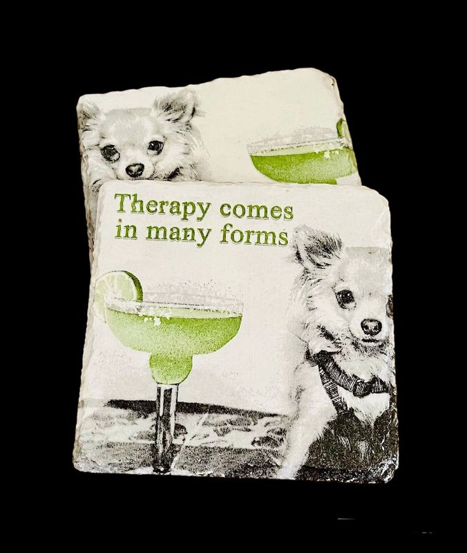 SLATE COASTER SQUARE - DOG WITH COCKTAIL