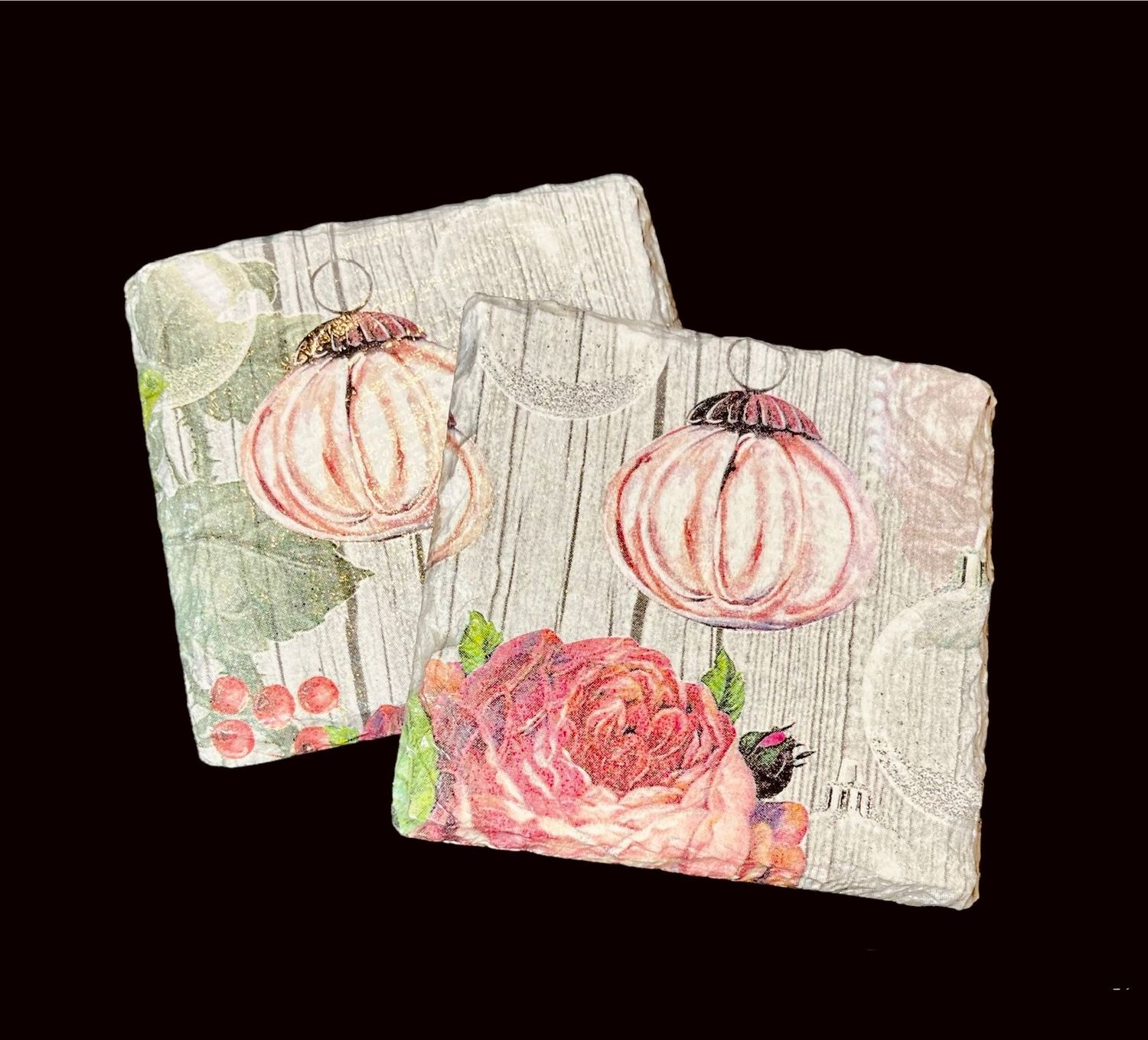 SLATE COASTER SQUARE - BAUBLES & ROSES