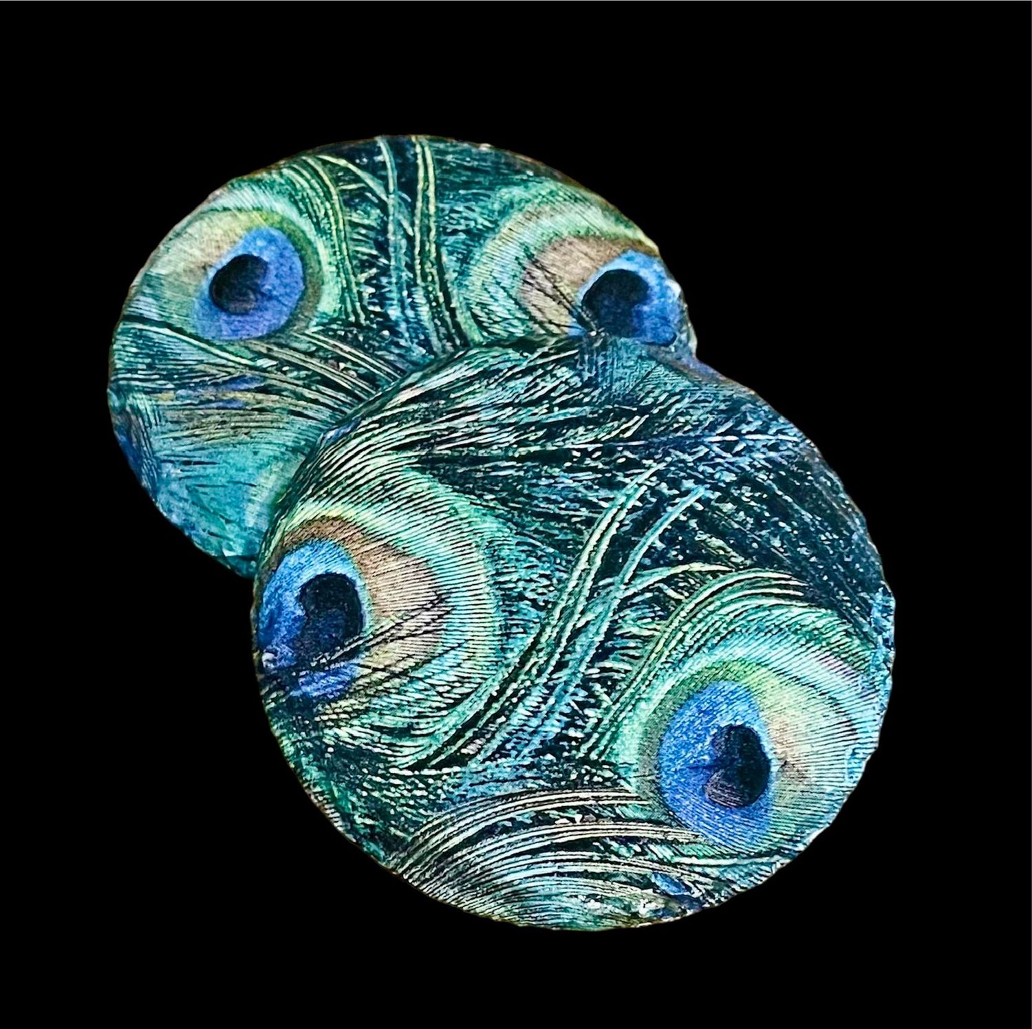 SLATE COASTER ROUND - PEACOCK FEATHERS
