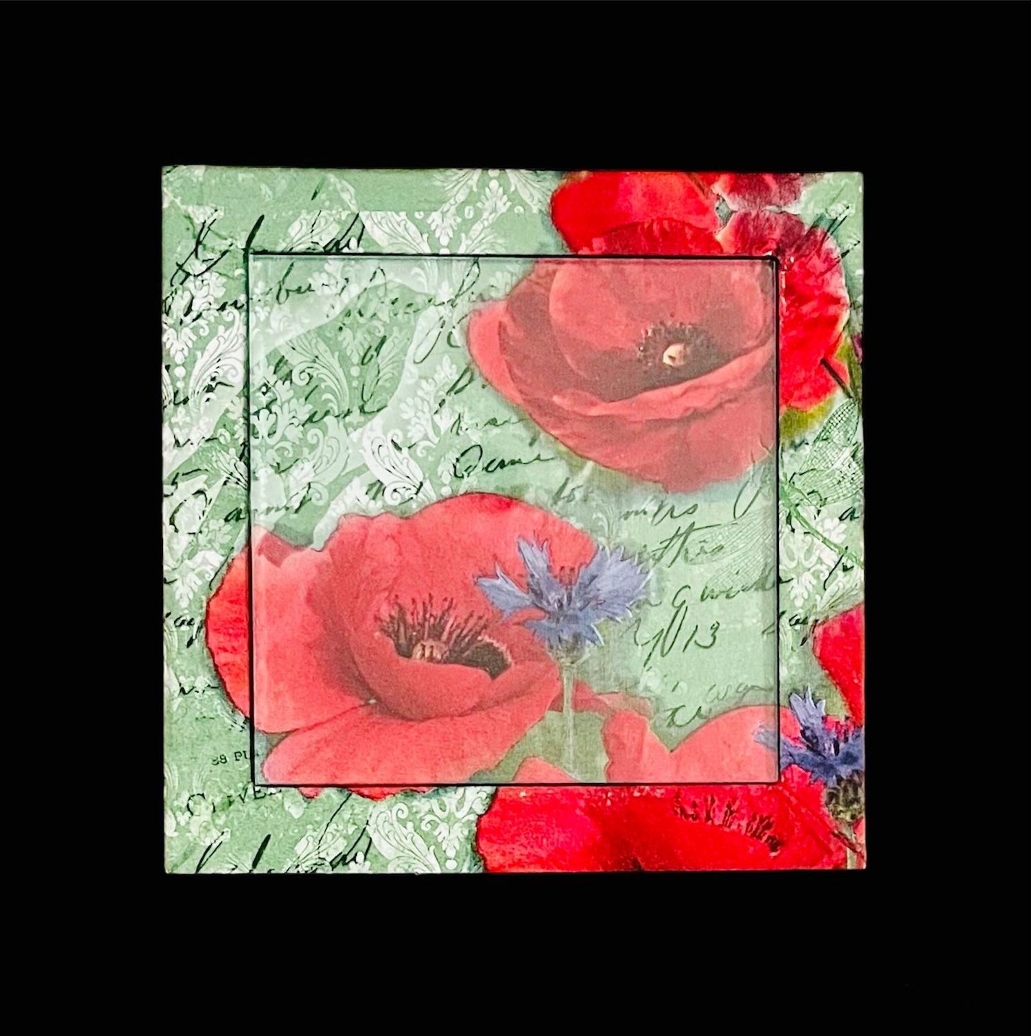 DECORATIVE TRIVET - POPPIES ON GREEN