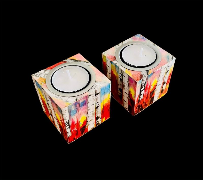 TEALIGHT CUBE - AUTUMN TREESCAPE