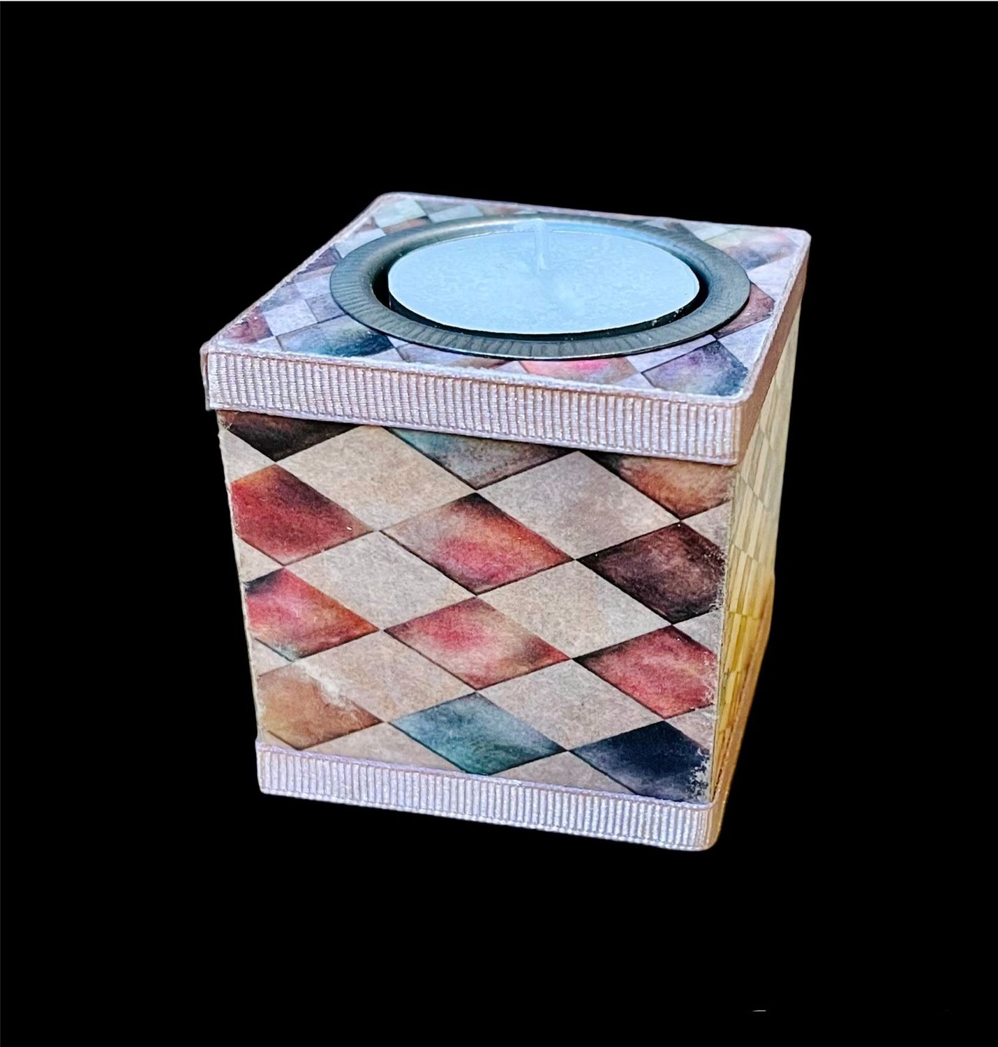 TEALIGHT CUBE - PASTEL HARLEQUIN