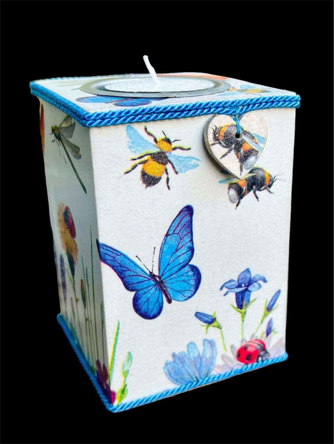 TALL TEALIGHT - BUTTERFLIES & FLOWERS