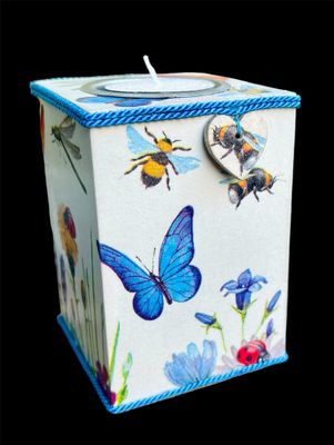 TALL TEALIGHT - BUTTERFLIES & FLOWERS