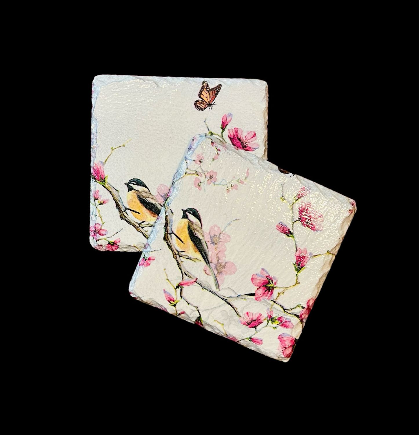 SLATE COASTER SQUARE - BIRD IN CHERRY BLOSSOM
