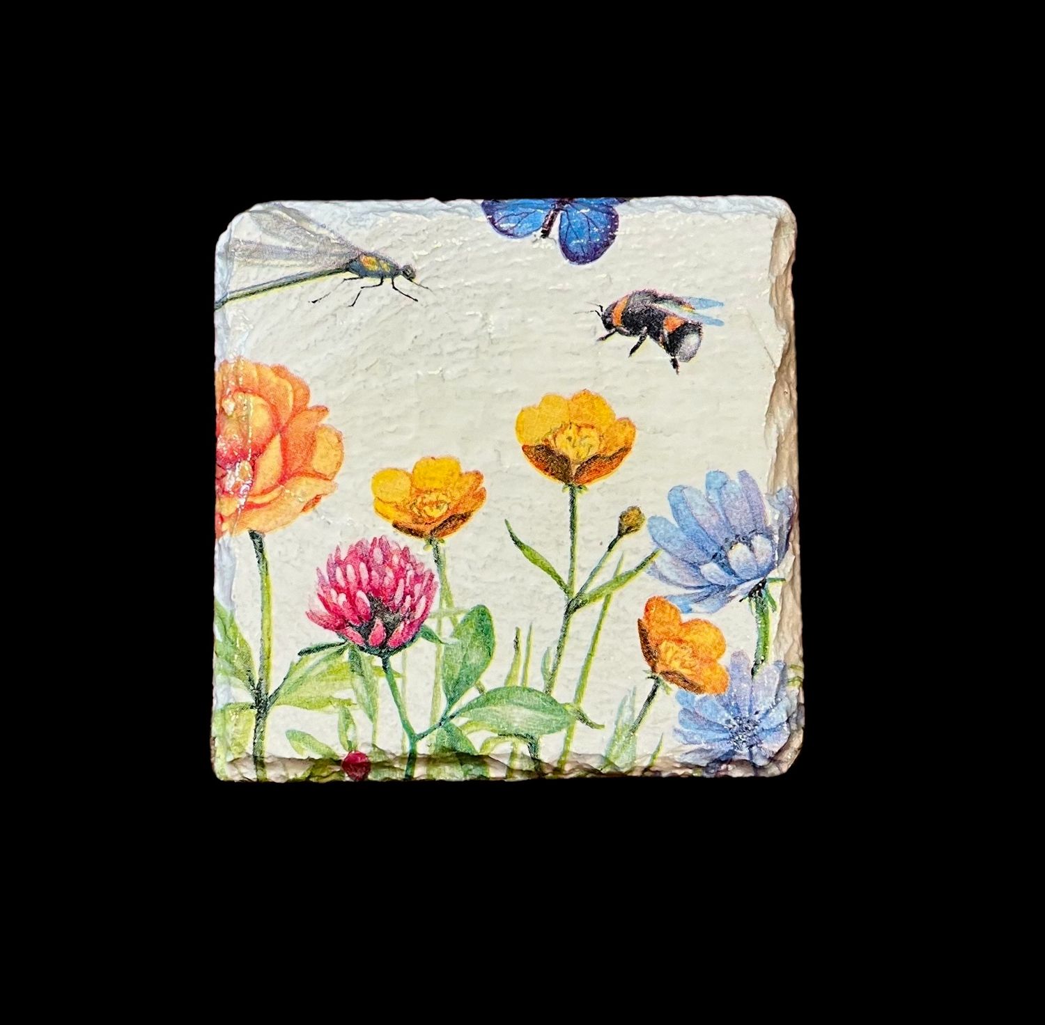 SLATE COASTER SQUARE - BUTTERFLIES & FLOWERS