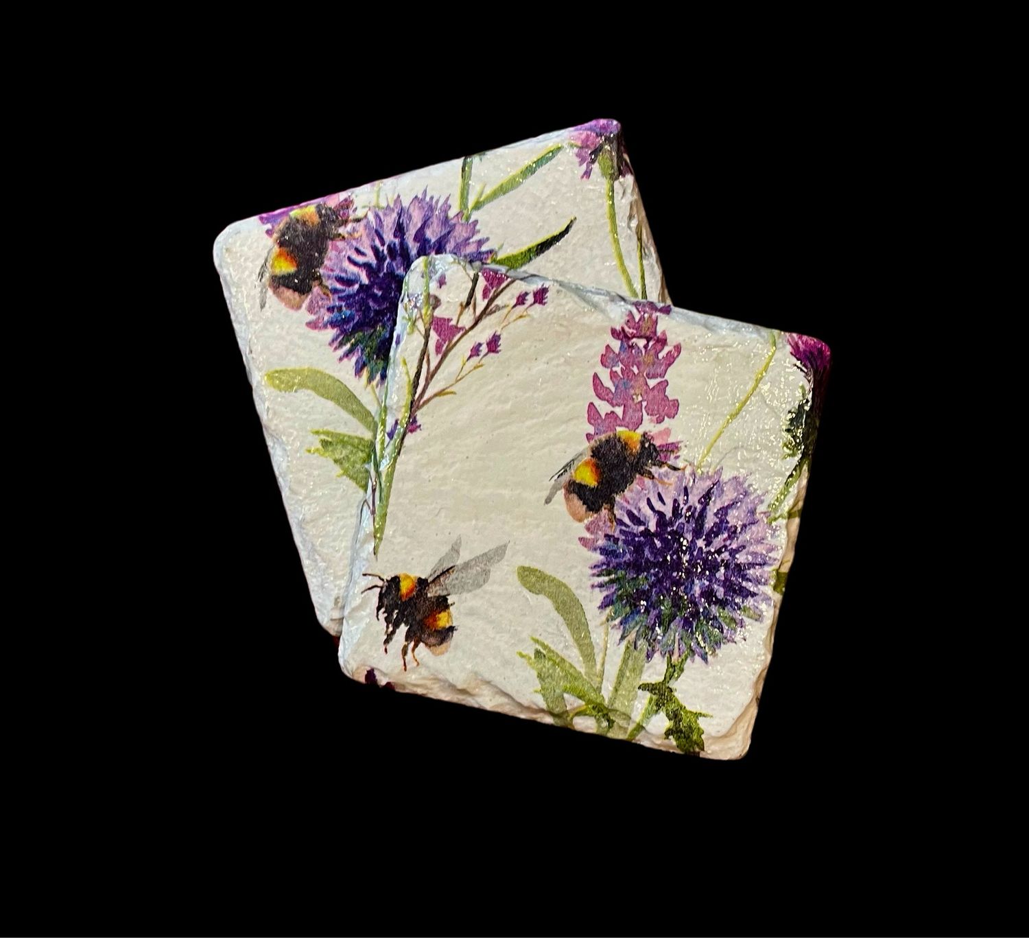 SLATE COASTER SQUARE - BEES & LAVENDER