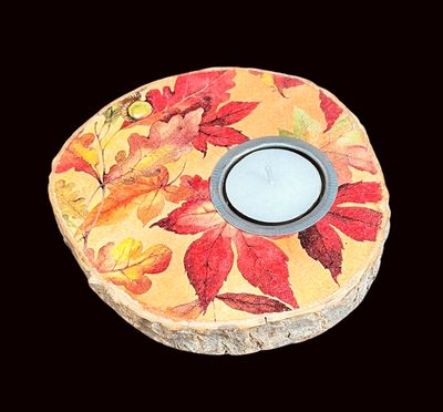 LOG SLICE TEALIGHT - AUTUMN LEAVES