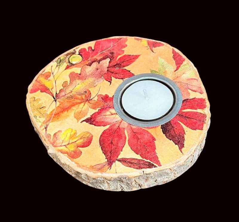 LOG SLICE TEALIGHT - AUTUMN LEAVES