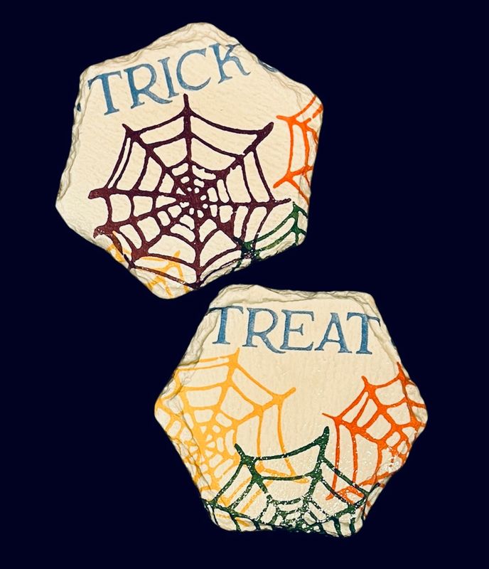 SET OF 2 SLATE COASTERS - TRICK OR TREAT