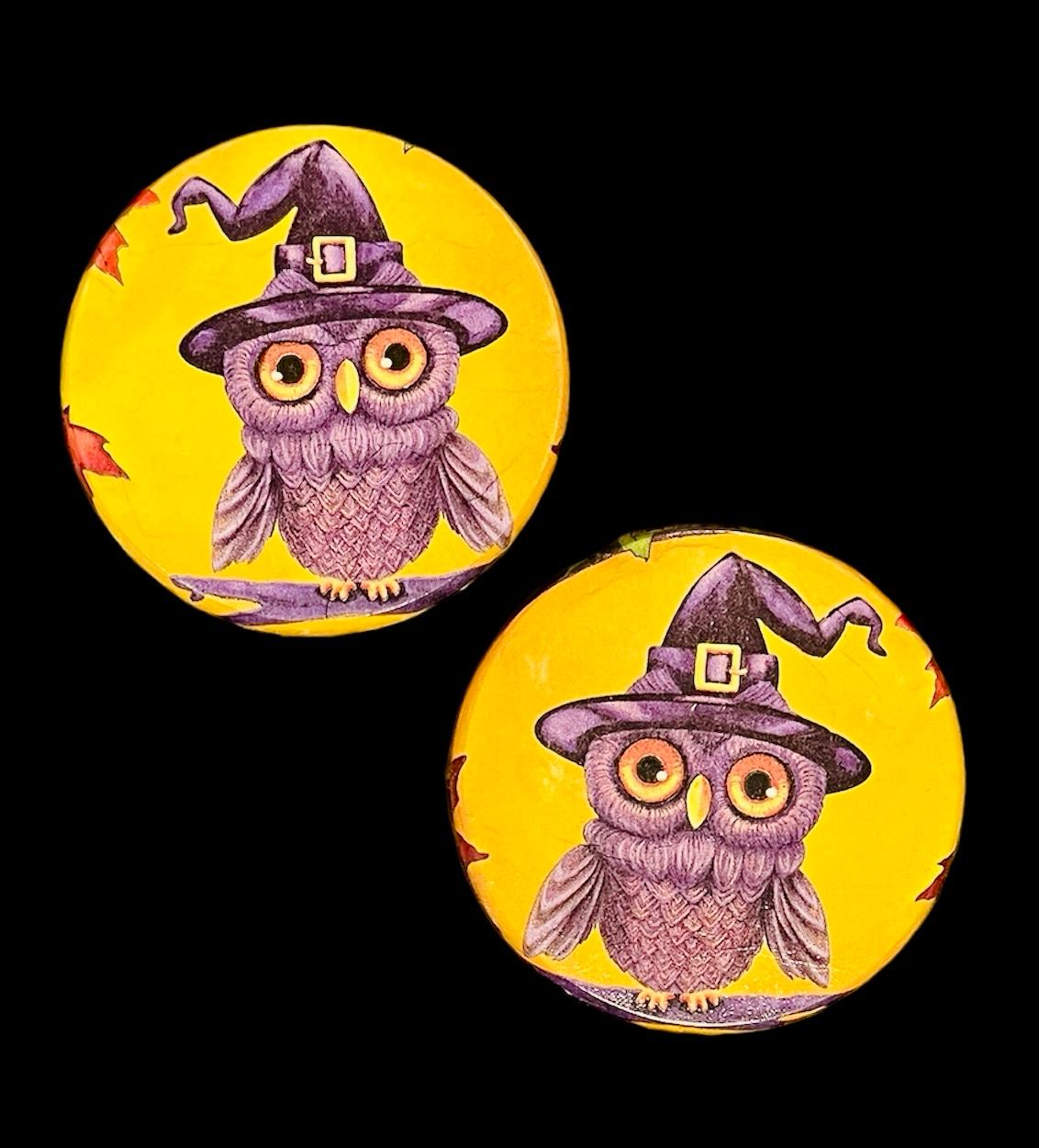 ROUND WOODEN COASTER - WITCHY OWL