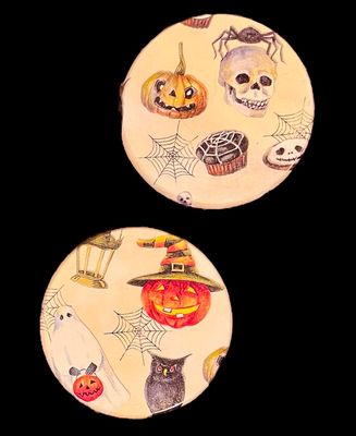 ROUND WOODEN COASTER - HALLOWEEN ICONS