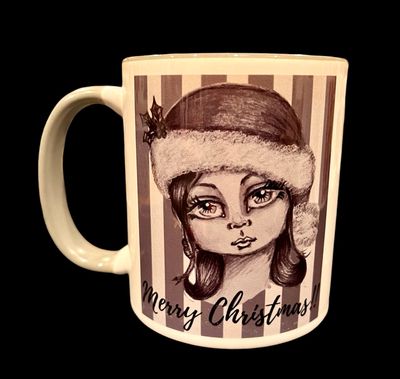 MUG - GIRL IN SANTA HAT B&W