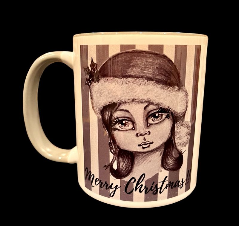 MUG - GIRL IN SANTA HAT B&W