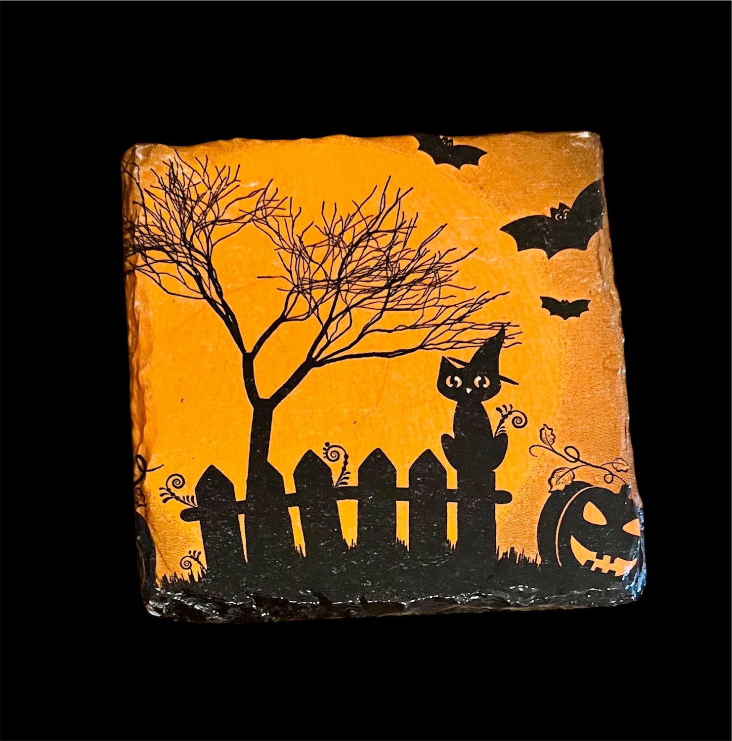 SLATE COASTER SQUARE - HALLOWEEN CAT