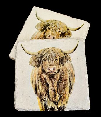 SLATE COASTER SQUARE - HIGHLAND COW v1