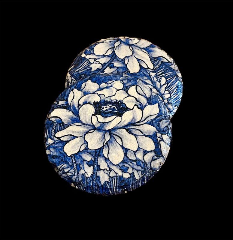SLATE COASTER ROUND - CHINA BLUE POPPIES