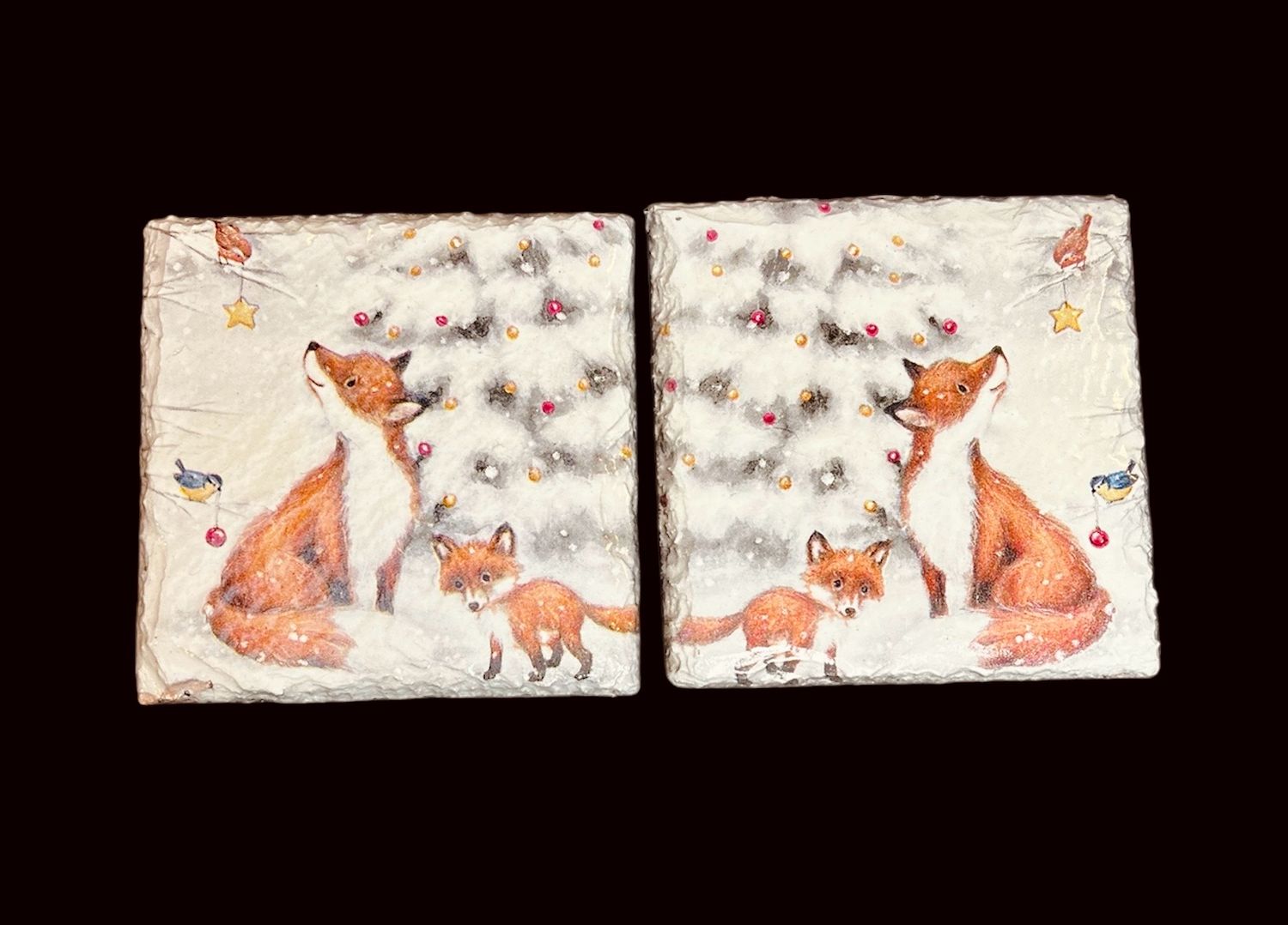 SLATE COASTER SQUARE - XMAS FOXES