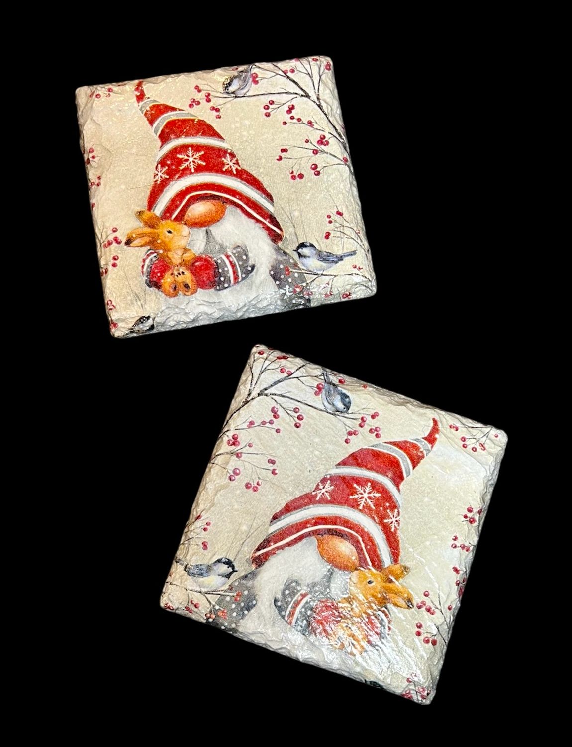 SLATE COASTER SQUARE - XMAS GNOME & RABBIT