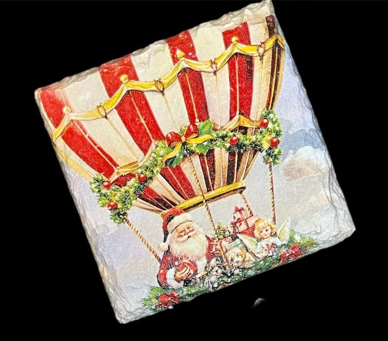 SLATE COASTER SQUARE - SANTA IN HOT AIR BALLOON