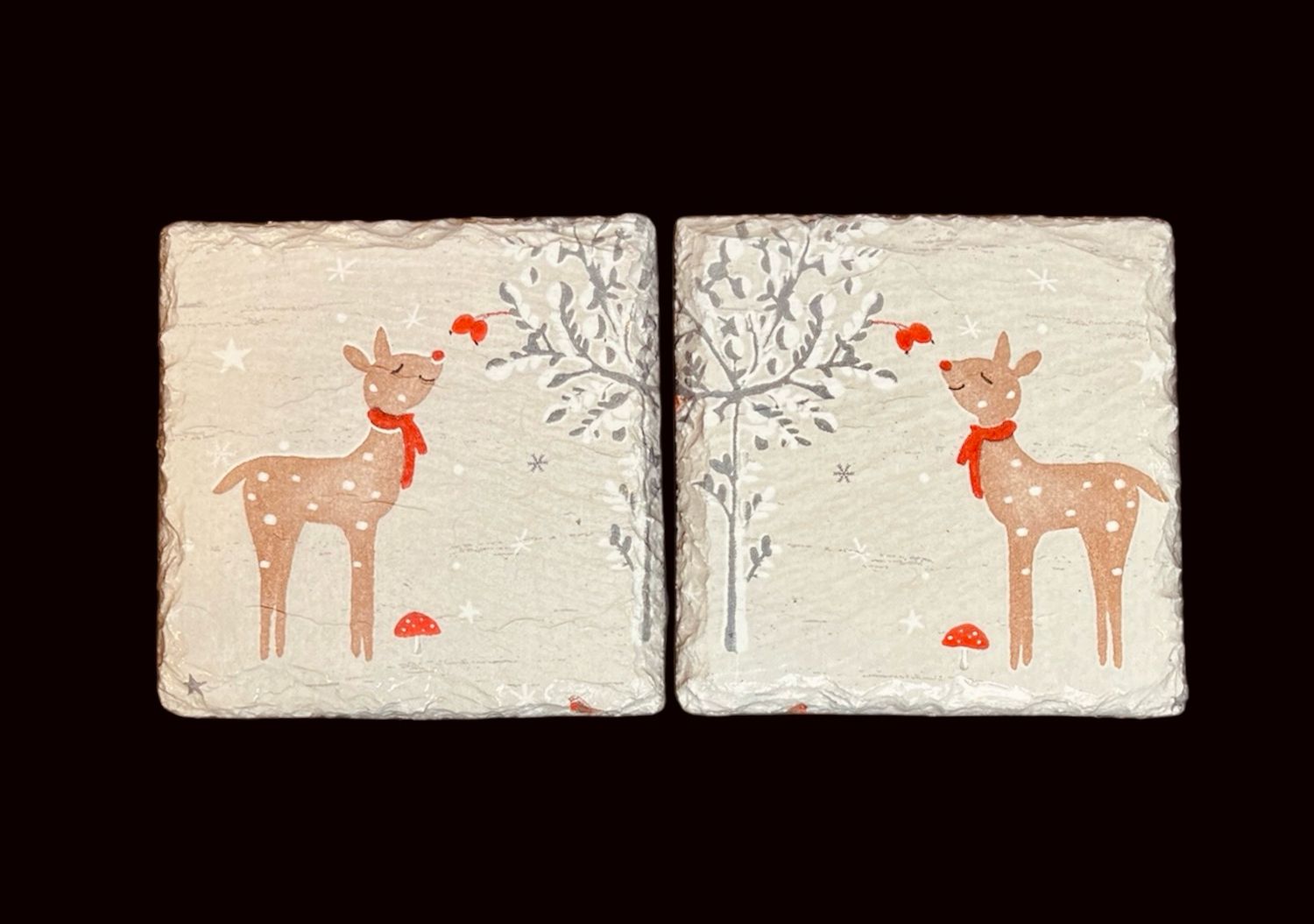 SLATE COASTER SQUARE - XMAS DEER & TREE