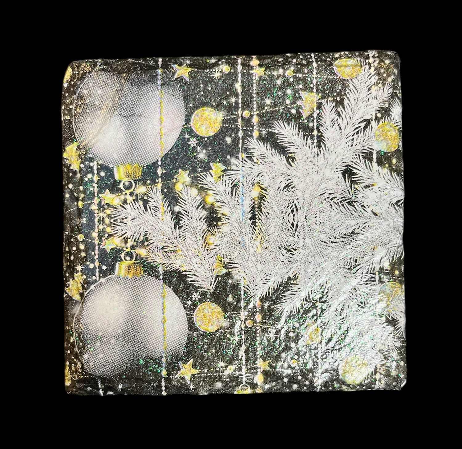 SLATE COASTER SQUARE - WHITE TREE BRANCH ON BLACK