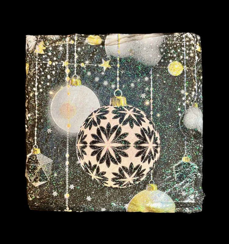 SLATE COASTER SQUARE - BAUBLES ON BLACK