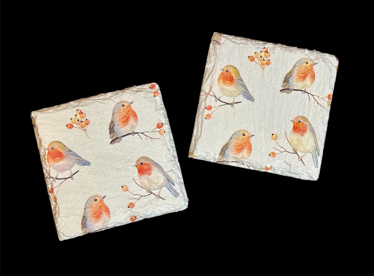 SLATE COASTER SQUARE - ROBINS ON WHITE