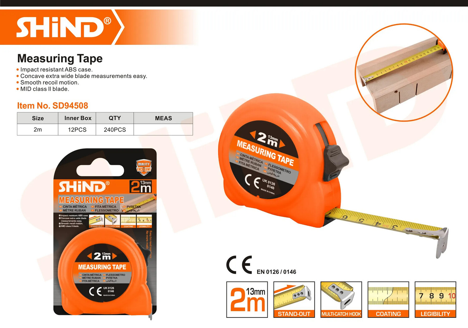 Shind Measuring 25mm High-Quality Durable Tape, Size: 2m