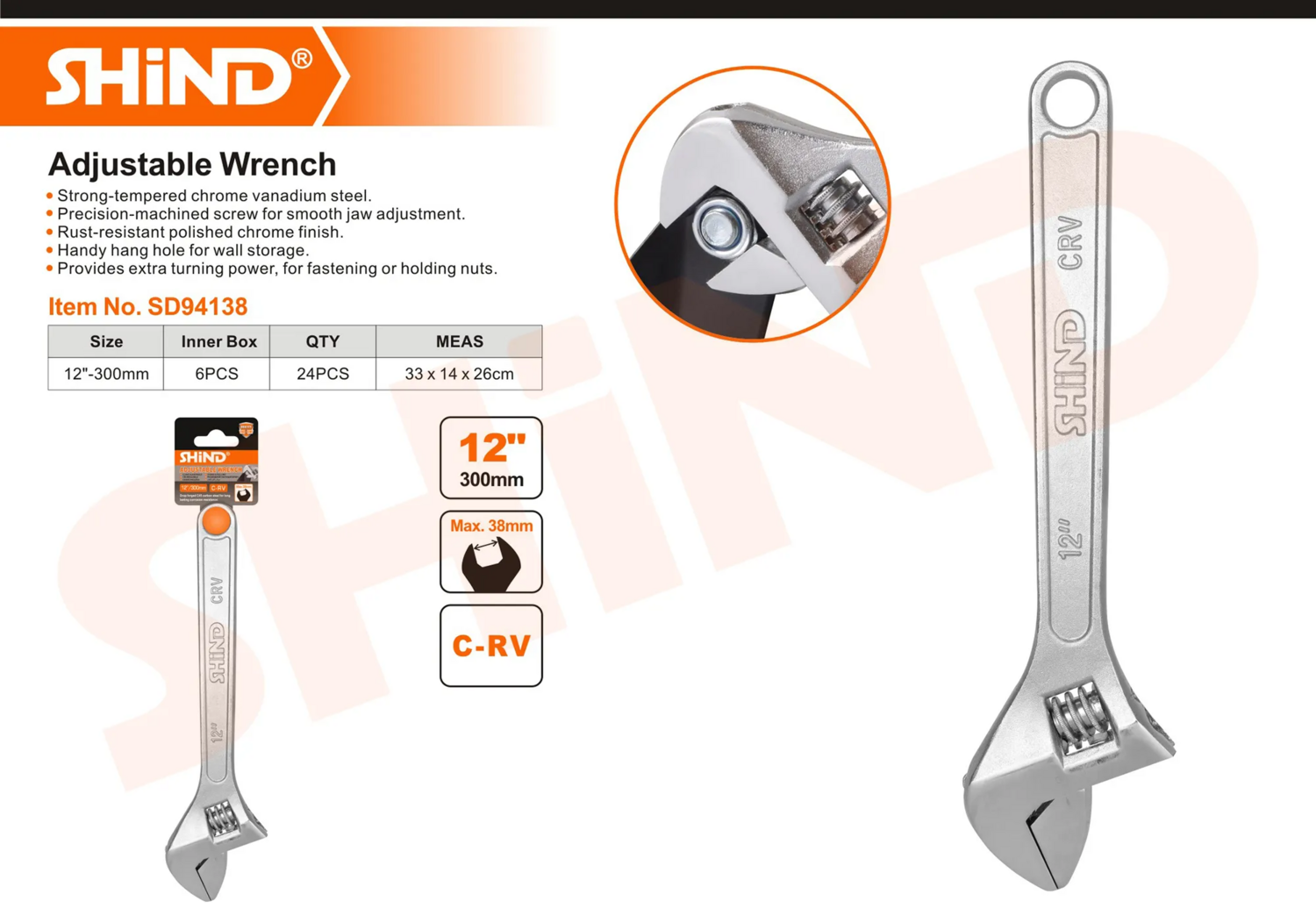 Shind Adjustable Wrench with light Handle