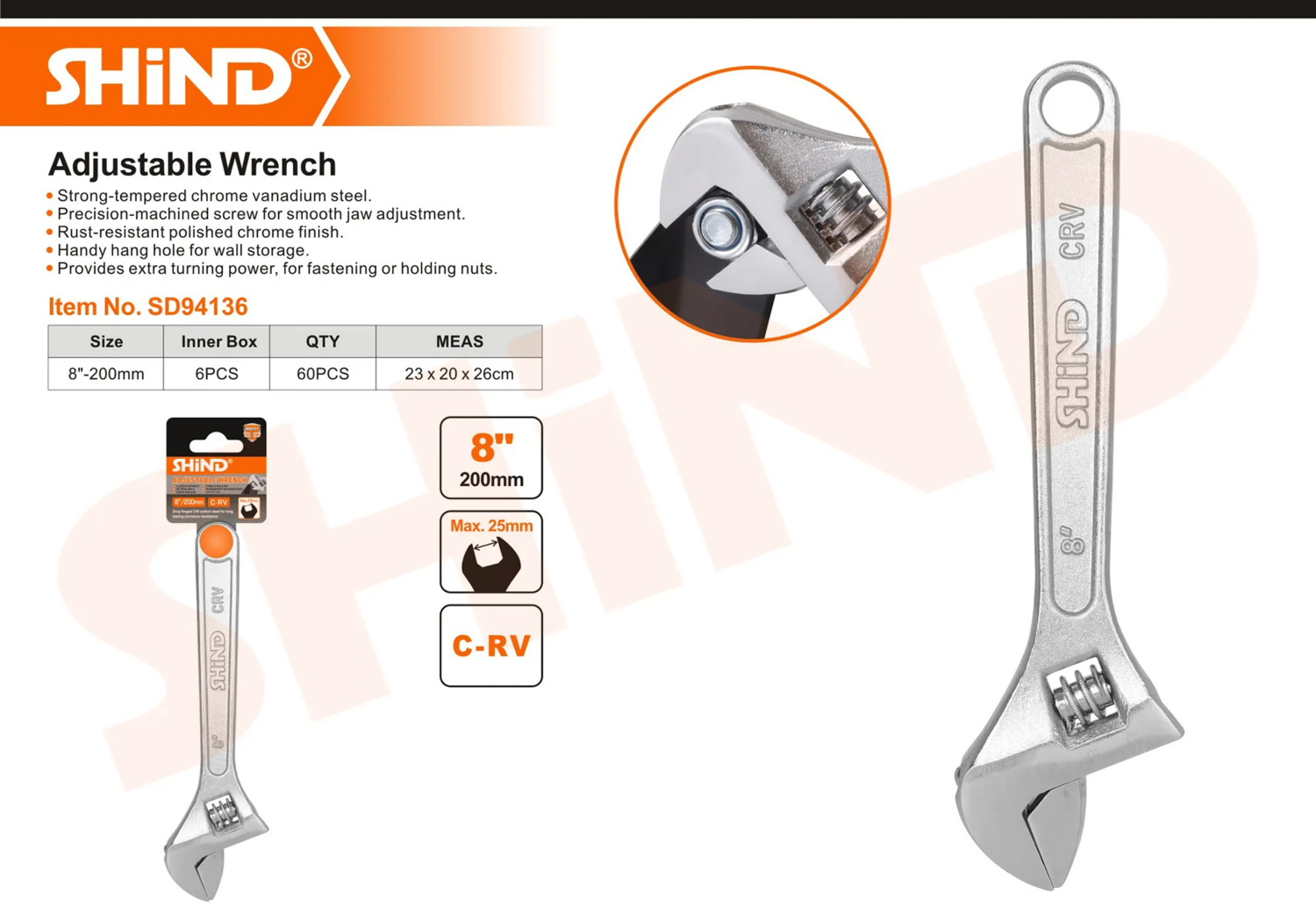 Shind Adjustable Wrench with light Handle