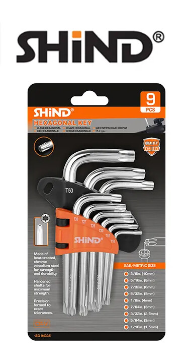 Shind - 9 Pcs Hexagon Allen Key Star, Size: Short
