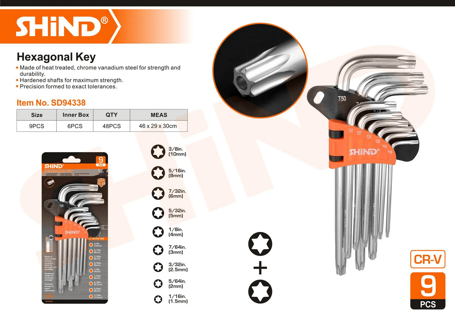 Shind - 9 Pcs Hexagon Allen Key Star