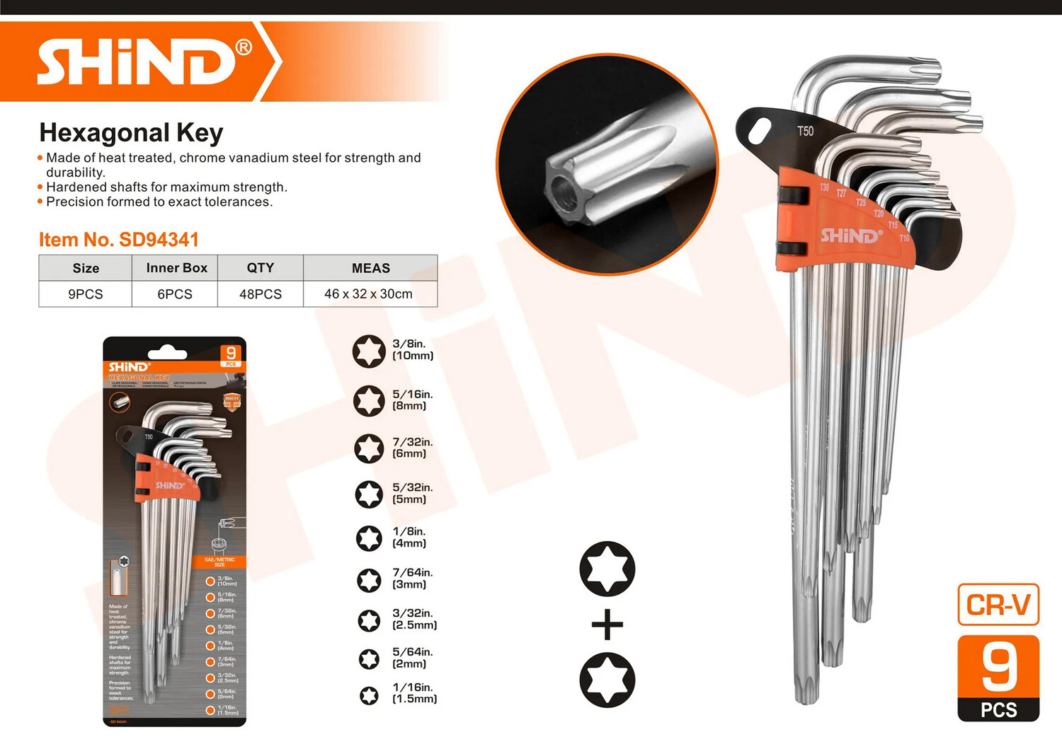 Shind - 9 Pcs Hexagon Allen Key Star