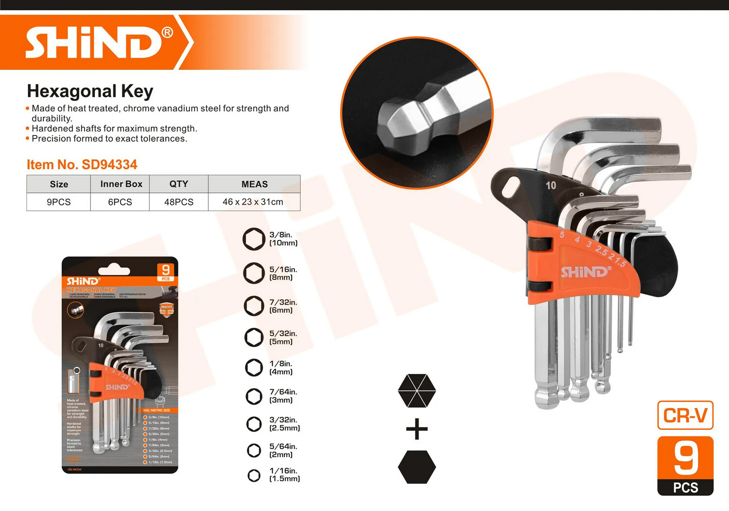 Shind - 9 Pcs Hexagon Allen Key Ball, Size: Star