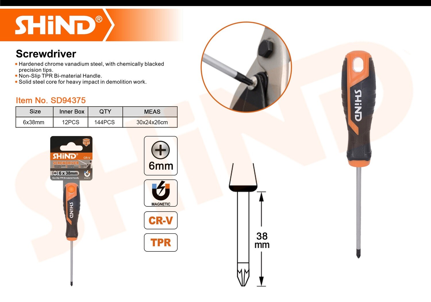 Shind Slotted Magnetic Screwdriver 6x38mm