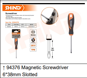 Shind Slotted Magnetic Screwdriver 6x38mm